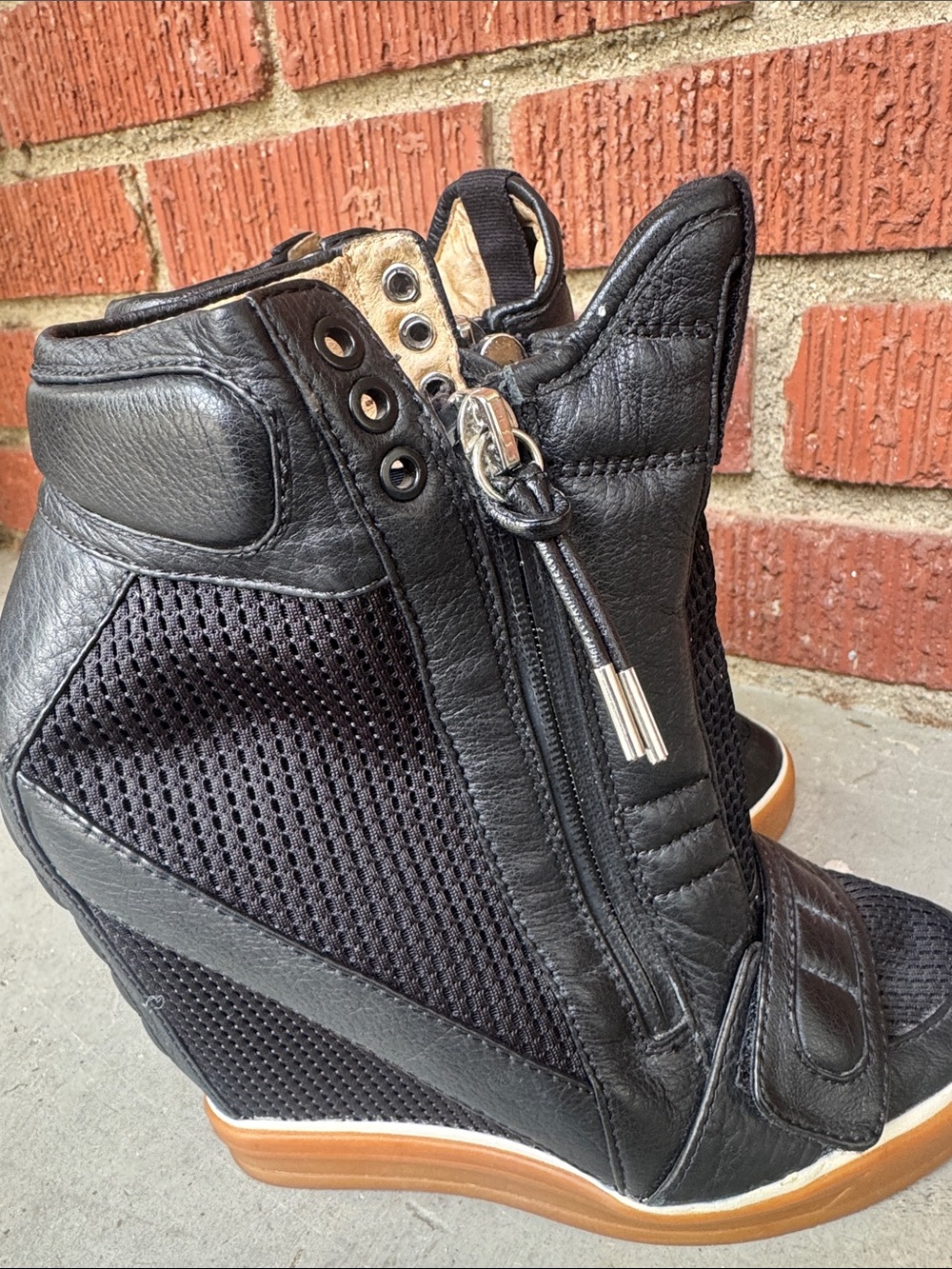 L.A.M.B. Pamela Black Mesh Platform Wedge Sneaker Bootie - Picture 4 of 9